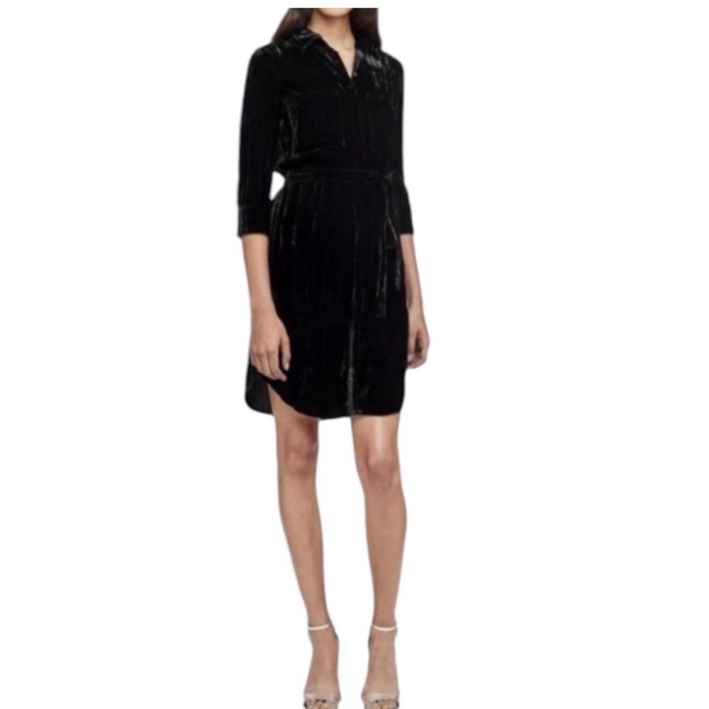 LAGENCE Stella Black Velvet Crinkle Shirt Dress Size Medium
